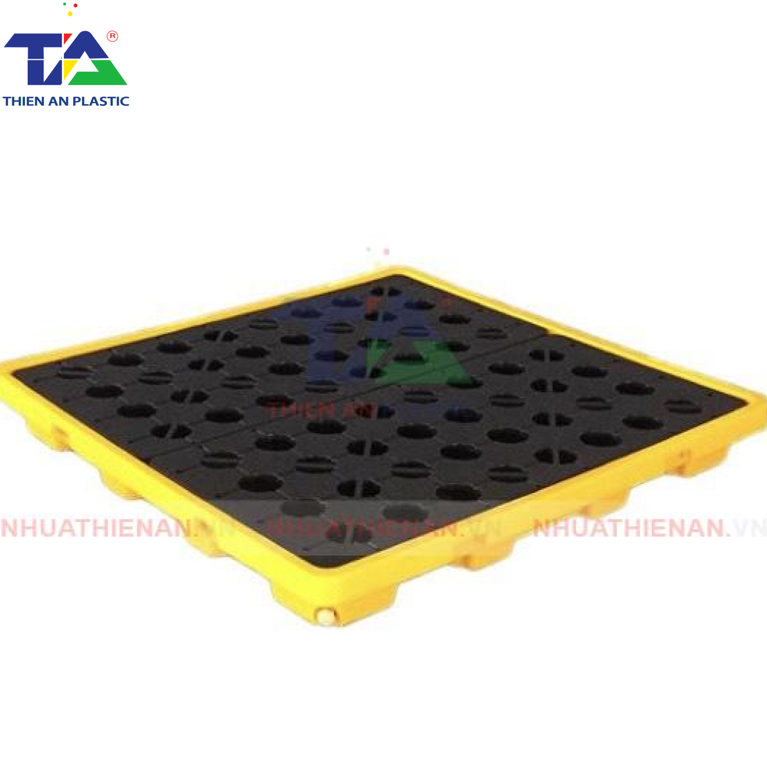 Pallet Nhựa Chống Tràn 4 Phuy Thấp (KT: 1300 x 1300 x 150mm)