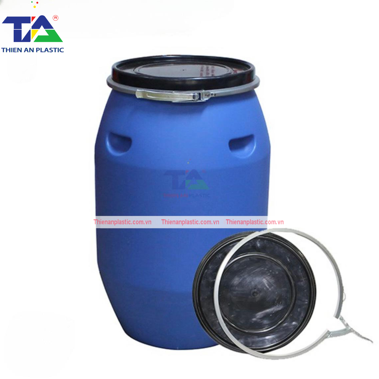 Thùng Phuy Nhựa 120 Lít Đai Sắt (KT : Ø380  x Ø430 x H760 mm)