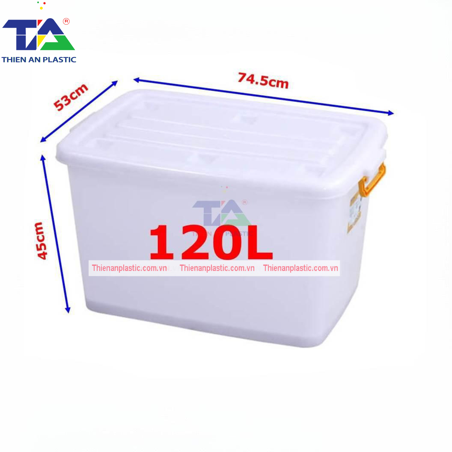 Thùng Vuông Có Nắp 120 Lít (KT: 745 x 530 x 450mm)