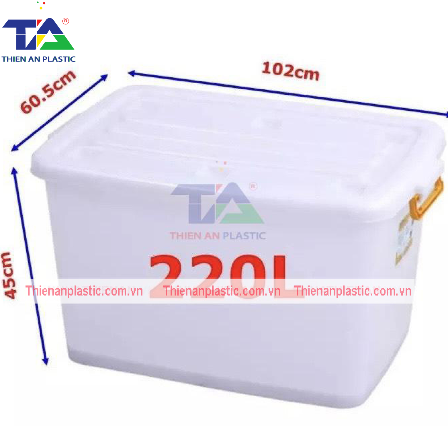 Thùng Vuông Có Nắp 220 Lít (KT: 1020 x 605 x 460mm)