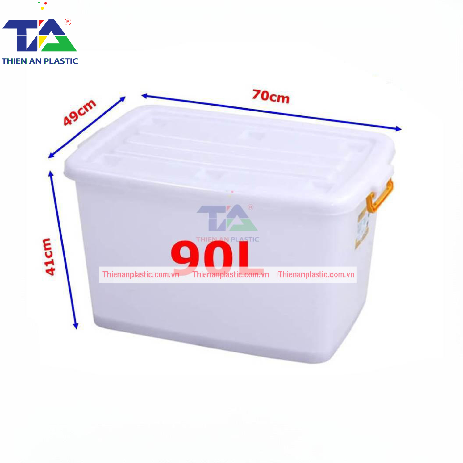 Thùng Vuông Có Nắp 90 Lít (KT: 700 x 490 x 410mm)