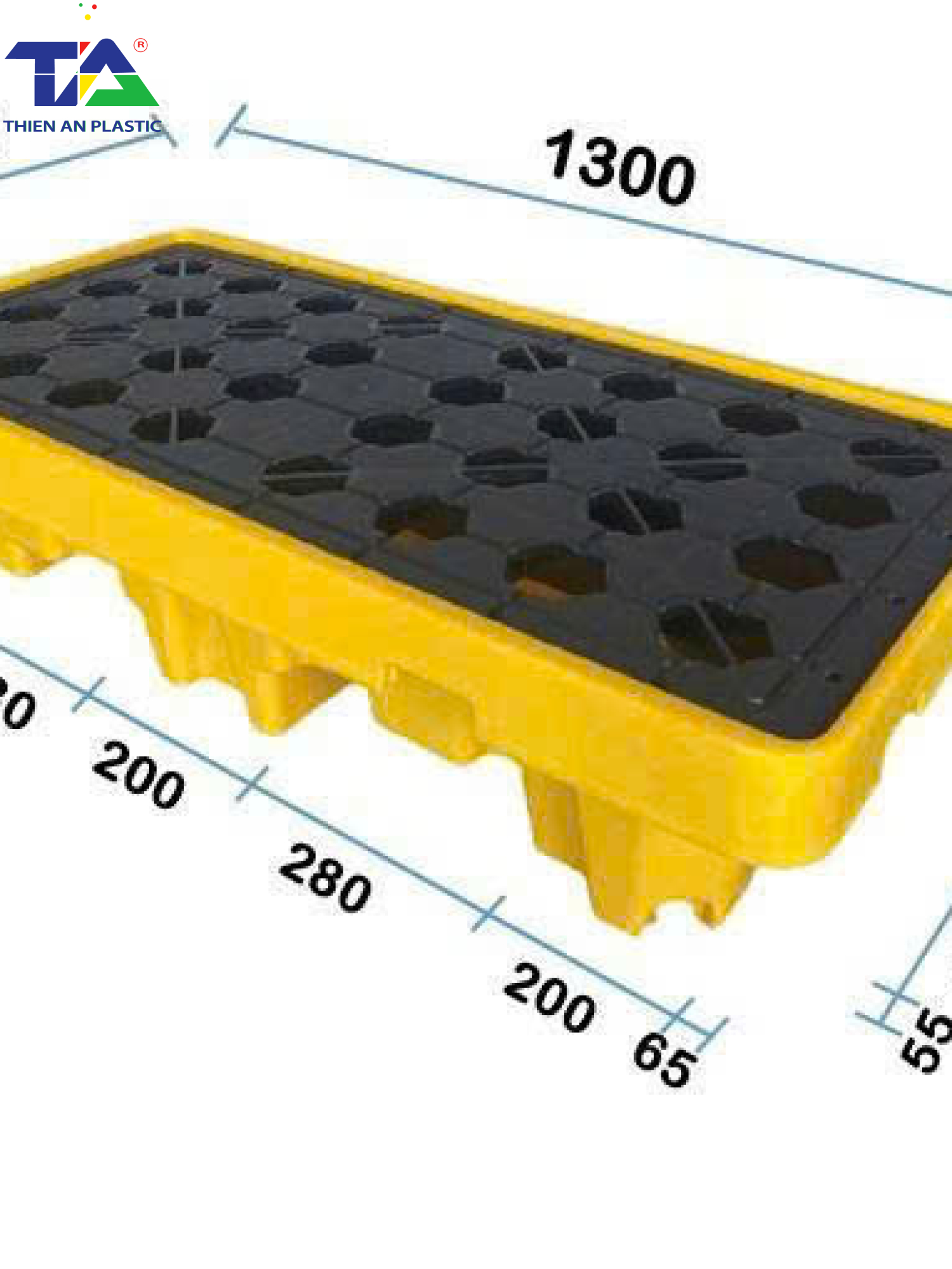 Pallet Nhựa Chống Tràn 2 Phuy Cao (KT: 1300 x 680 x 300mm)