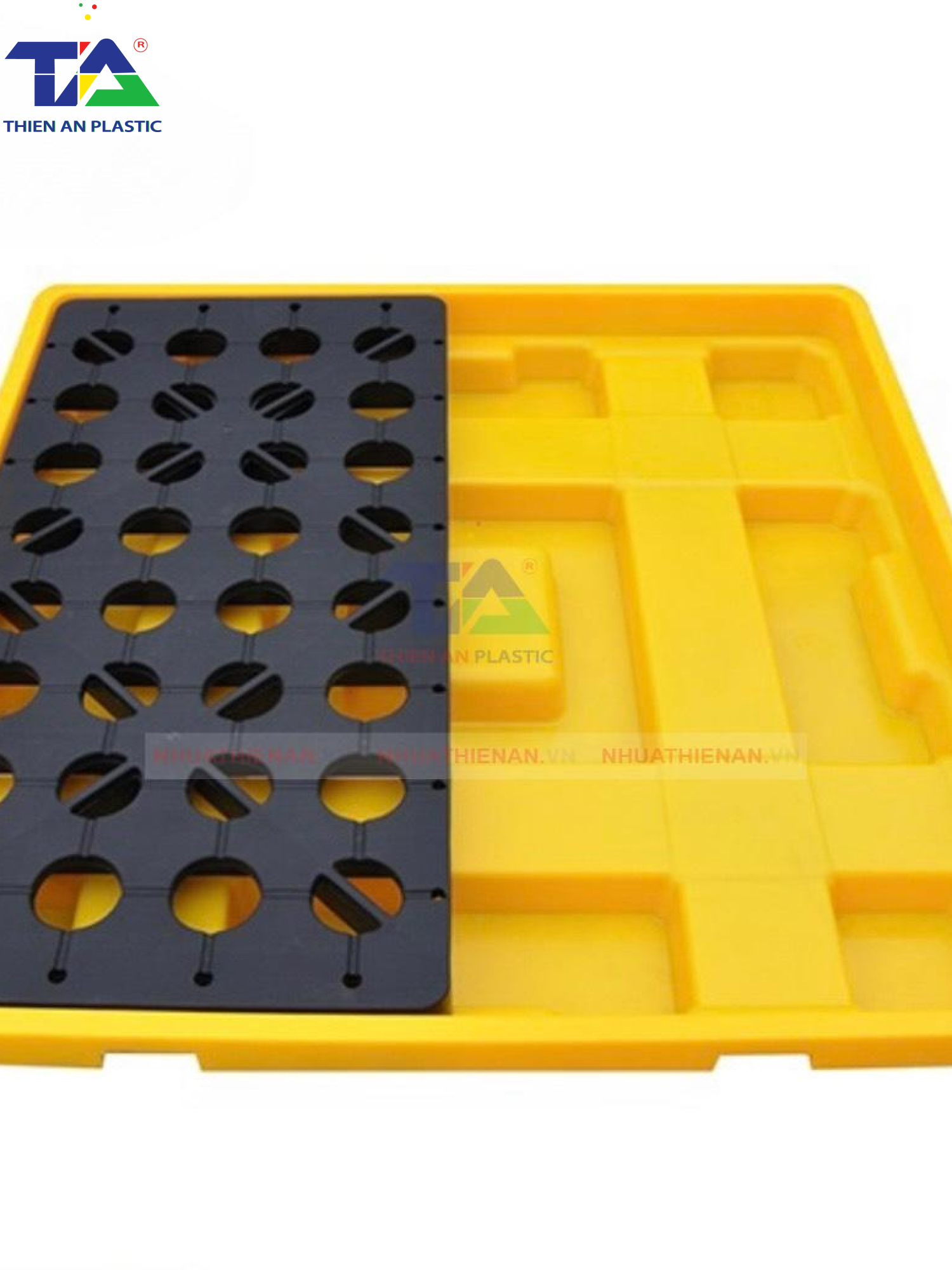 Pallet Nhựa Chống Tràn 4 Phuy Thấp (KT: 1300 x 1300 x 150mm)