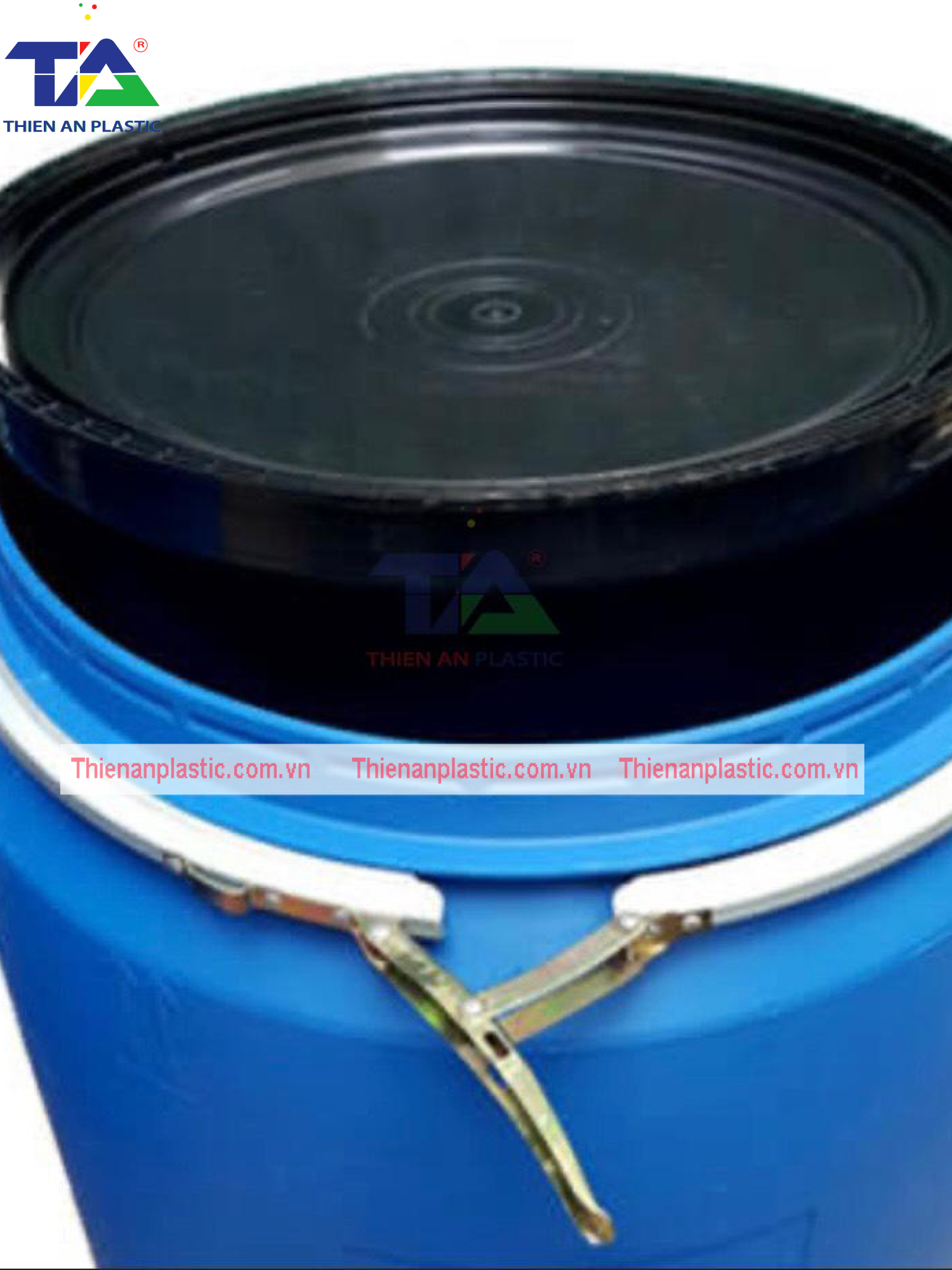 Thùng Phuy Nhựa 220 Lít Đai Sắt (KT: Ø470 x Ø585 x 950mm)